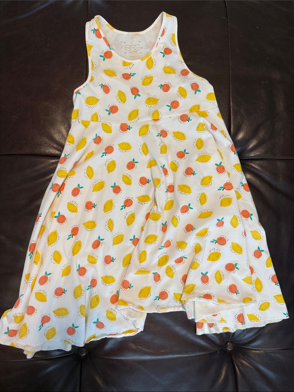 Girls White Citrus-Print Sleeveless Casual Dress
